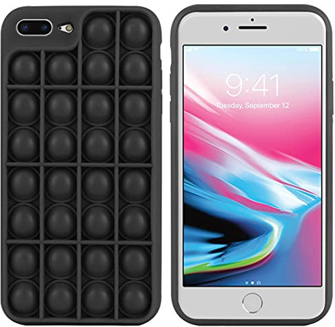 iMoshion Pop It Fidget Toy Hülle kompatibel mit iPhone 8 Plus, iPhone 7 Plus – Handyhülle aus Silikon – Stress Relief Case mit eindrückbaren Bläschen in Schwarz