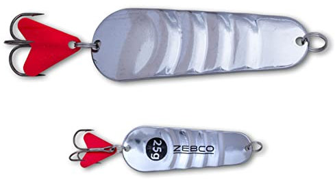 Zebco Premium Trophy Z-Ace Blinker Angelköder gewellter Hecht Köder mit rotem Anbisspunkt am Drillings-Angelhaken Raubfisch Spoons Angel-zubehör, Silber, 20 g