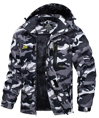 TACVASEN Herren Arbeitsjacke Winter Angeljacke Übergangsjacke Regenjacke Outdoorjacke Wasserdicht Atmungsaktiv Winddicht, Schwarz Camo, XL