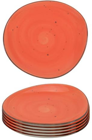 Kadum Keramik Teller 6-er Set | Essteller mit Farbglasur Ø 21 cm | Vorspeisenteller Speiseteller Frühstücksteller | 6 Kuchenteller | Salatteller Dessertteller (Orange)