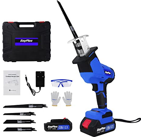 Reciprocating Saws to Cut Wood, Cordless Electric Reciprocating Saw with Rechargeable Battery One-Handed Portable, 4 Saw Blades, 0-3000SPM Variable Speed