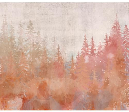 decomonkey Fototapete Abstrakt Wald 350x256 cm Tapete Fototapeten Vlies Tapeten Vliestapete Wandtapete moderne Wand Wandbild Schlafzimmer Wohnzimmer Pastelle Natur Landschaft Beton Steinefekt