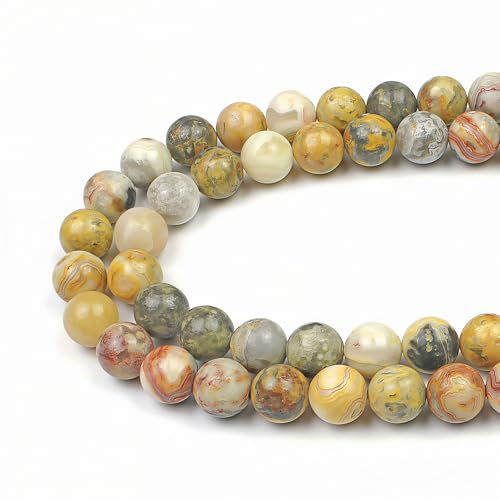 MJDCB Natural Round Stone Beads 10mm Crazy Agate Loose Gemstone Beads for Jewelry Making Bracelet Necklace 35pcs
