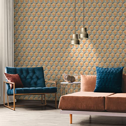 A.S. Création Tapete Grafisch Gelb Blau Orange Nara 387483 Tapete Hexagon Vliestapete 10,05 m x 0,53 m Made in Germany
