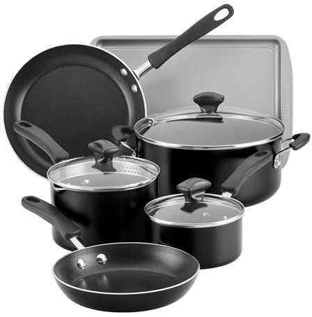 Farberware Cookstart Diamond Max Nonstick Cookware 15Pcs Set | Pots and Pans Set with Glass Lids | Induction Compatible Non-Stick Cookware Set | FB22309 - Black