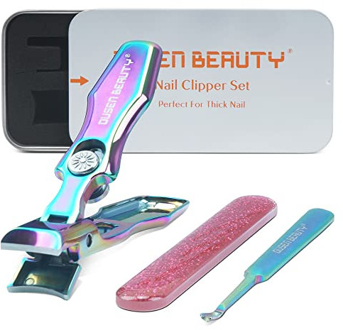 Nail Clippers for Thick Nails, Toenail Clippers Wide Jaw Opening, Heavy Duty Nail Cutter with Catcher, No Splash Fingernail Clipper with Glass File, Thick Toe Nail Clippers for Men Women Adult Seniors