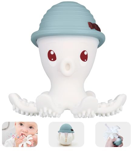 Jouets de dentition pour bébés de 6 à 18 mois, jouet à mâcher amusant pour les enfants, jouets de dentition en silicone Mombella Pieuvre, facile à tenir, cadeau pour nouveau-né, vert de fer
