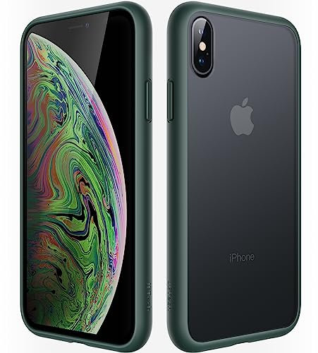 JETech Matt Hülle für iPhone XS und iPhone X 5,8 Zoll, Stoßfest Militärstandard FallSchutz Handyhülle, Mattierte Durchscheinende Rückseite Schutzhülle, Anti-Fingerabdruck (Dunkelgrün)