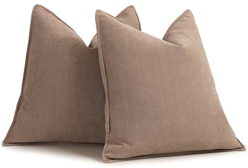 ZWJD Khaki Kissenbezug 45x45 2er Set Chenille Kissenbezüge Sofakissen Kissenhüllen mit elegantem Design, weiche und luxuriöse dekorative Dekokissen für Couch, Bett und Heimdekoration