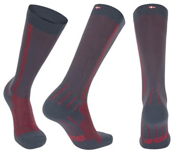 DANISH ENDURANCE Kompressionsstrümpfe, Sport Kompressionssocken, 21-26 mmHg, Unisex, für Herren & Damen, Grau/Rot, 43-47