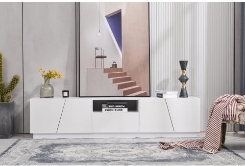 HAINEW Moderner Weiß Colorblocking TV Schrank TV Lowboard Für Wohnzimmer, Esszimmer, Abgeschrägter Patchwork-Stil TV Fernsehschrank, 170×42×37cm