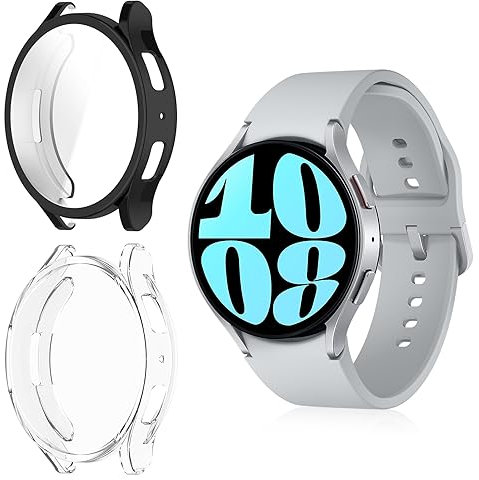 SeNool Cover per Samsung Galaxy Watch 6 44mm Custodia, Protezione Pellicola Custodia in TPU con Copertura Completa per Samsung Galaxy Watch 6 44mm (Nero + Trasparente)