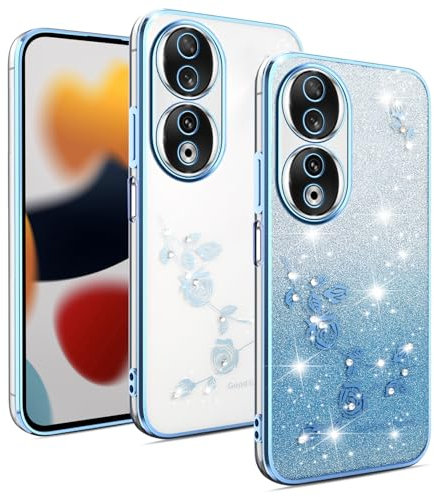 XINYEXIN Cover Glitter per Honor 90 5G, Custodia Bling Brilla Ultrasottile Trasparente Antiurto, Carino Scintillante con Donne e Ragazze - Blu