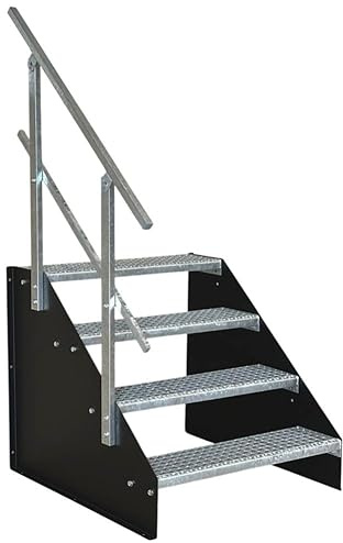 4 Stufen Standtreppe Stahltreppe freistehend Breite 90cm Höhe 84cm schwarz einseitiges Geländer