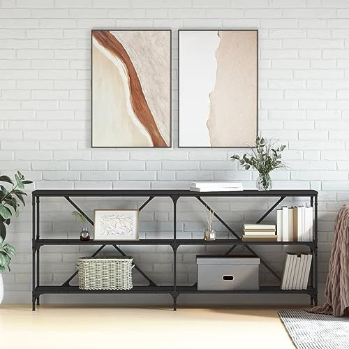 Homgoday Table console noire 180x30x75 cm bois et fer