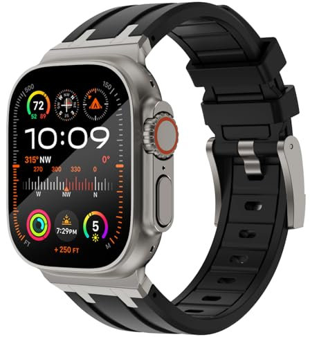 KADES 49mm 46mm 45mm 44mm für Apple Watch Armband,Herren Damen Silikon Sport Armband mit Edelstahladapter für Apple watch ultra 2 armband,Ultra/Series 10/9/8/7/6/5/4/SE,Series 3 42mm,Schwarz/Titan
