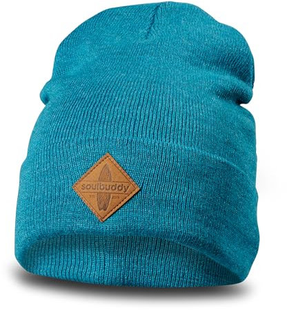 Soulbuddy Beanie für Kinder, stylische Strickmütze für Kleinkinder & Teenager, Kindermütze, 3 Größen verfügbar (S, M & L), Wintermütze für Jungen und Mädchen - Petrol Melange - M (45-49cm)