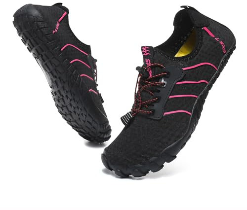Badeschuhe Wasserschuhe Herren Damen Strandschuhe Barfußschuhe Sommer Schwimmschuhe Aquaschuhe Schnell Trocknen Surfschuhe Schwarzrosa EU39