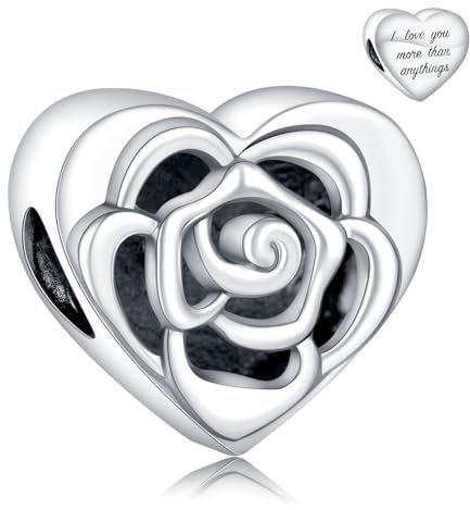 Rimgoris 925 Charm in argento sterling per bracciali da donna collana 3D Rosa Fiore Amore Cuore Charm Donne Bracciale Charm