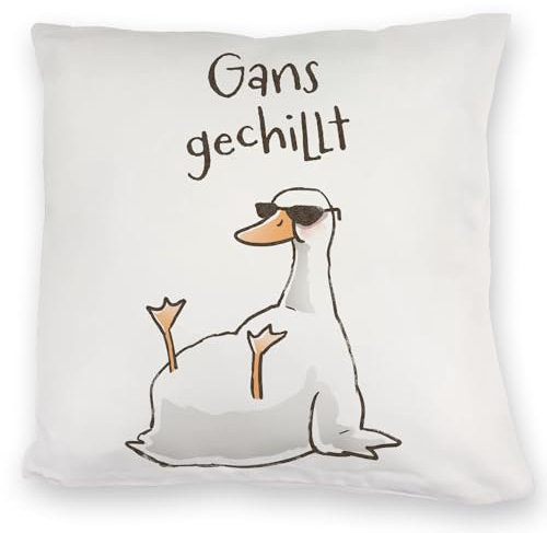 Gilbert die Gans Kuschelkissen mit Spruch Gans gechillt Witziges Comic Design Ideal für Geburtstag Geburt Pechvogel Miesepeter Ganter