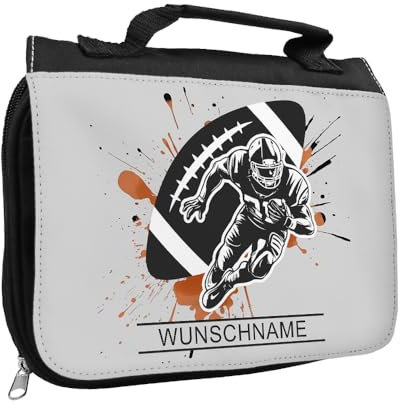 Kulturbeutel mit Namen und Motiv mit Football | Kulturtasche mit Hobby personalisiert