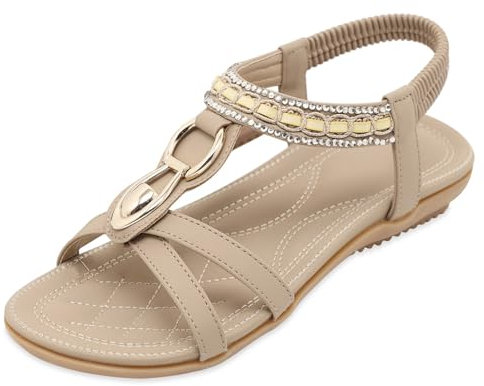 Lufebut Sandali bassi Donna Estate Bohemia Scarpe Infradito Casual Tacco Piatto da Spiaggia con Morbido e Confortevole (Beige, 38 EU)