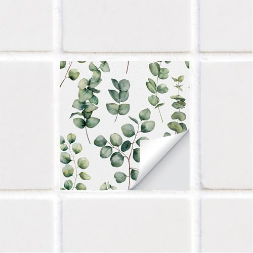 funlife 10 PCS 15X15cm Self-Adhesive Tile Stickers, Textured Vinyl Stick on Tiles, Backsplash Wall Art Decal for Kitchen DIY Decoration, Green Plant Vine