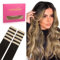 WENNALIFE Extension Cheveux Naturel, 45cm 25g 10pcs, Brun Foncé à Blond Sale Accentué, Installation à Bande