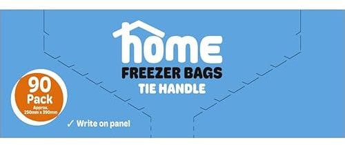 Home 90PK Medium Food Freezer bags with Tie Handles approx. 250mm x 390mm