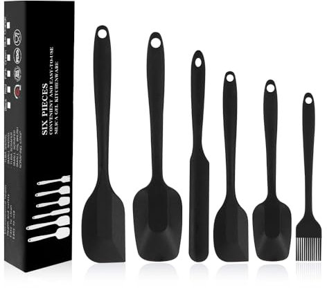 6 Pezzi Spatole in Silicone, Spatole per Dolci, Cucina in Silicone Spatola da Resistente al Calore fino a 230 ºC Antiaderent Set per Cuocere e Cucinare, Nero