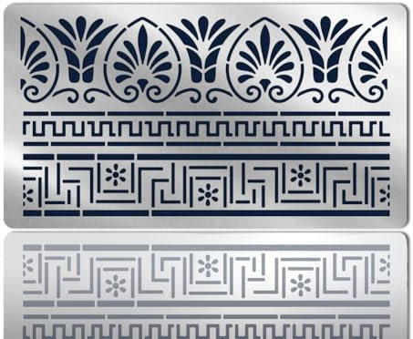 NBEADS Klatsch Metallschablone, Matte Vintage Römische Schablone Wiederverwendbare Stammes-Schablone Randvorlagen Für Holzschnitzerei Malerei Brennen Gravur, 10.1x17.7cm