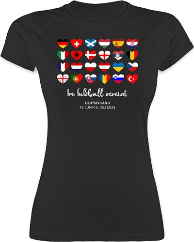 Shirt Damen - WM - Im Fußball vereint - Deutschland EM 2024 Länder - XL - Schwarz - Shirts fußballtrikot Europameisterschaft Germany Funshirts für Frauen t-Shirt wm-Shirts Fussball Tshirt t