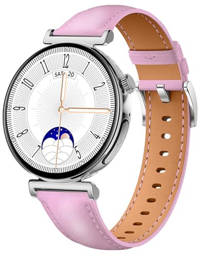 Knauermann PRO 3 Mini (2024) Silber - Gesundheitsuhr Smartwatch mit Telefoniefunktion - EKG + HRV und SOS Funktion - AMOLED Display - BT Bluetooth - Schlafapnoe - Rindslederband Rose, 14-24,rund