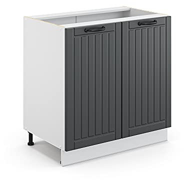 Vicco Spülenunterschrank Fame-Line, Anthrazit Landhaus/Weiß, 80 cm mit Regal, AP Eiche
