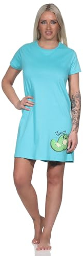 Normann Damen Kurzarm Nachthemd Sleepshirt mit Kiwi als Motiv