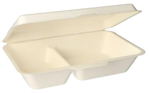 25 Menüboxen, Zuckerrohr pure 2-geteilt 6,5 cm x 24 cm x 15,5 cm weiss