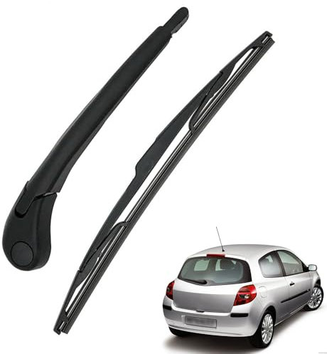 Ruolin Auto Heckscheibenwischer Schwarz, Ersatz Heckwischerarm Wischerarm Hinten + Scheibenwischer Wischer Set Kompatibel mit CLIO III 2005–2014