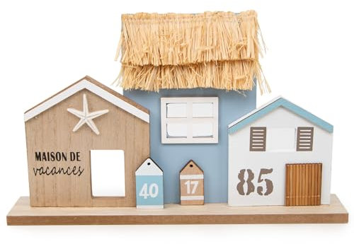 Logbuch-Verlag Strandhaus Leiste zum Hinstellen Häuserzeile Holz maritime Strand Deko Badezimmer Weiß Blau Geschenk Sommer Meer 30 x 18 cm