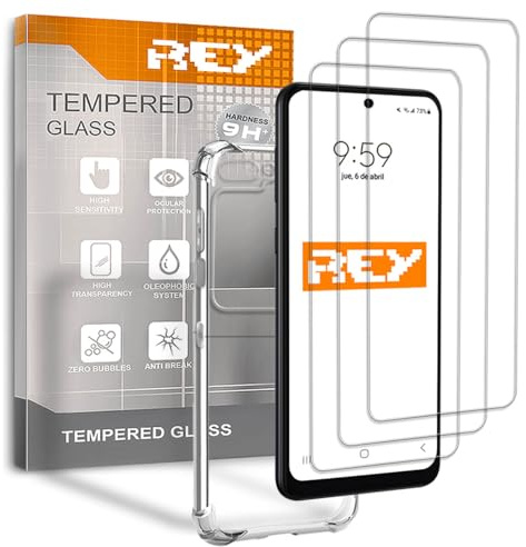 REY Pack 3X Pellicola salvaschermo e Cover Anti-Shock per Samsung Galaxy Z Flip 5, Vetro temperato e Silicone TPU ad Alta Resistenza