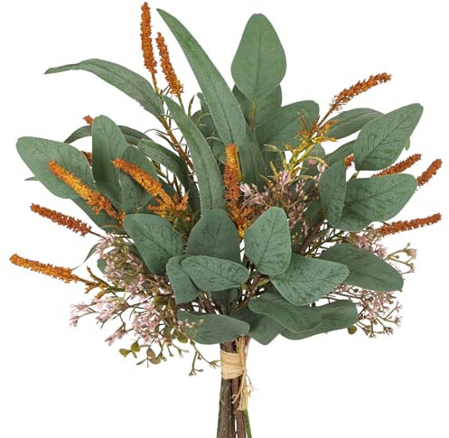 Arborus Blumenstrauß Künstlich wie Echt 48 cm Künstlicher Eukalyptus Zweige Deko Eukalyptus Kunstblumen Salbei Künstliche Zweige für Vase Kunstpflanzen Tisch Wohnzimmer Schlafzimmer Deko