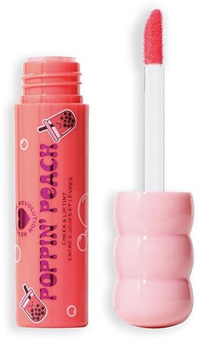 I Heart Revolution Bubble Tea Milchiges Rouge + Lippenfarbe, feuchtigkeitsspendende All-in-One-Gesichtsfarbe mit Matcha-Grüntee, Poppin' Peach