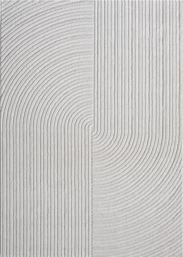 VIMODA Moderner Kurzflor-Teppich Boho Wohnzimmer Schlafzimmer dünn mit 3D Hoch-Tief Effekt Pflegeleicht, Farbe:L.Grey, Maße:200x290 cm