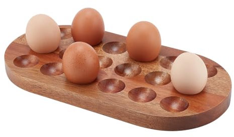 PH PandaHall 18 Holes Wooden Egg Holder Stackable Eggs Storage Trays Eggs Container Rack Countertop for Eggs Decor Organizer Rustic Kitchen Decoration, 30x15cm
