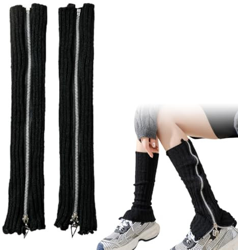 KGDUYC Stulpen für Damen Beinwärmer aus Wolle für Damen, Zopfmuster, weiche Wintermanschetten für Damen, Beinwärmer für Tanz, Ballett (schwarzer Reißverschluss)