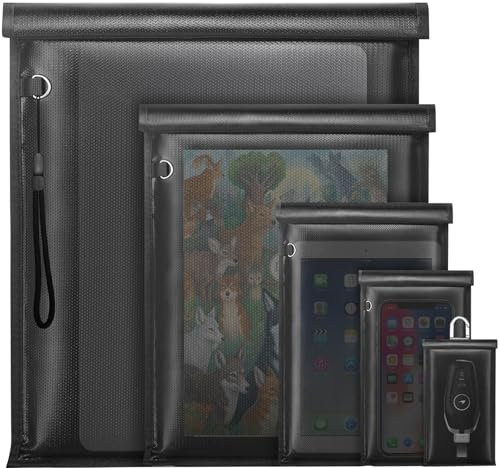 Thorder Faraday Lot de 5 pochettes étanches pour ordinateurs portables, tablettes, radios, téléphones, clés de voiture, ignifuges, bloqueurs de signaux RFID, anti-vol EMP, porte-clés Faraday