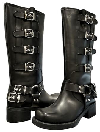 Generico Stivale donna OVYE' modello biker in vera pelle con fibbie colore nero numero 37 (acquista un numero in meno del solito che indossi)