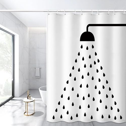 Duschvorhang Schwarz Weiß Badevorhang Polyester Duschvorhang 180x180 Anti Schimmel Duschvorhang Stoff Waschbar Shower Curtains mit 12 Duschvorhangringen Duschvorhänge