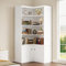 IRONCK Bibliothèque d'angle avec portes, bibliothèque à 6 niveaux avec rangement, étagère d'angle avec armoire, grande étagère haute pour salon, bureau à domicile, chambre à coucher, blanc