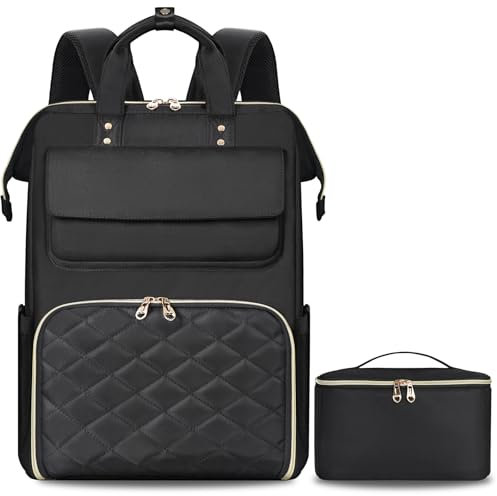 BERTASCHE Zaino per il pranzo, per laptop, da donna, 15,6 pollici, con borsa termica isolata, zaino da lavoro 2 in 1, per donne, lavoro, lavoro, viaggi, insegnanti, scuola, università, colore nero