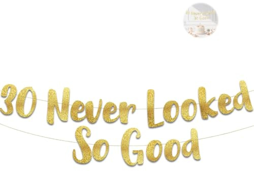 AzureRay GoldMoments Girlande 30 Geburtstag – Glitzer Banner in Gold für 30er Deko, 30 Geburtstag Frauen Deko, Partydeko zum Jahrestag, Wiederverwendbar, 1,5 m Länge
